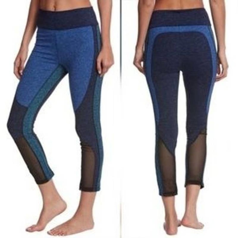 Free People Blue & Navy Colorblock Mesh Crop Leggings